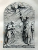 Panel showing Moses Striking the Rock, from a fountain once at the Guildhall, London, by sculptor Joseph Durham
