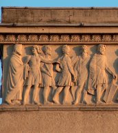 Detail of carved frieze on the Hyde Park Screen, by sculptor John Henning Junior